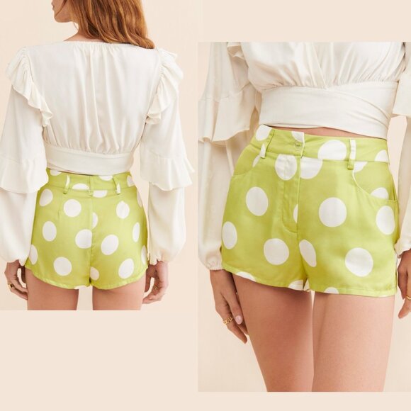 NEW FOR LOVE AND LEMONS LEANDER LT GREEN SHORTS W/POLKA-DOT PRINT SIZE M - Picture 2 of 9